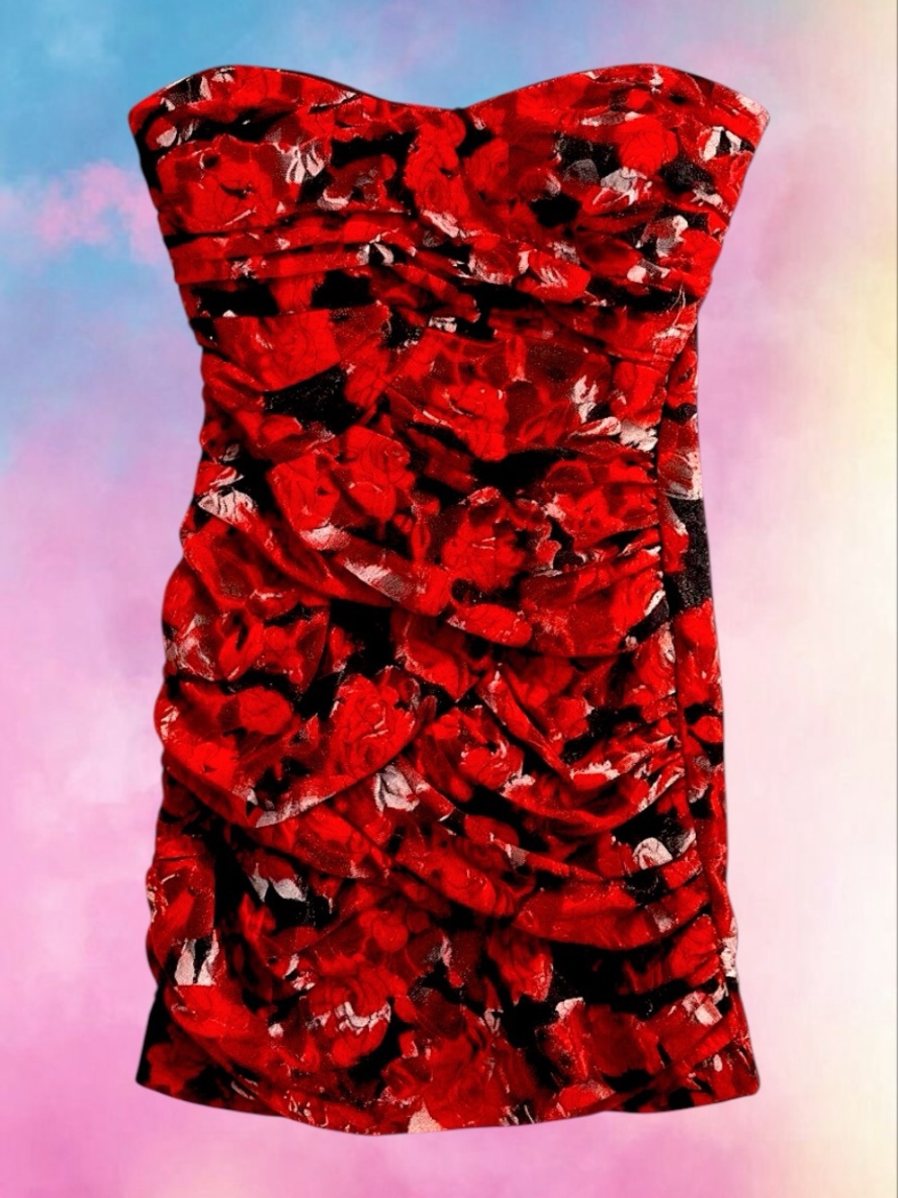 bailey blue Strapless Red and Black Floral Mini Dress